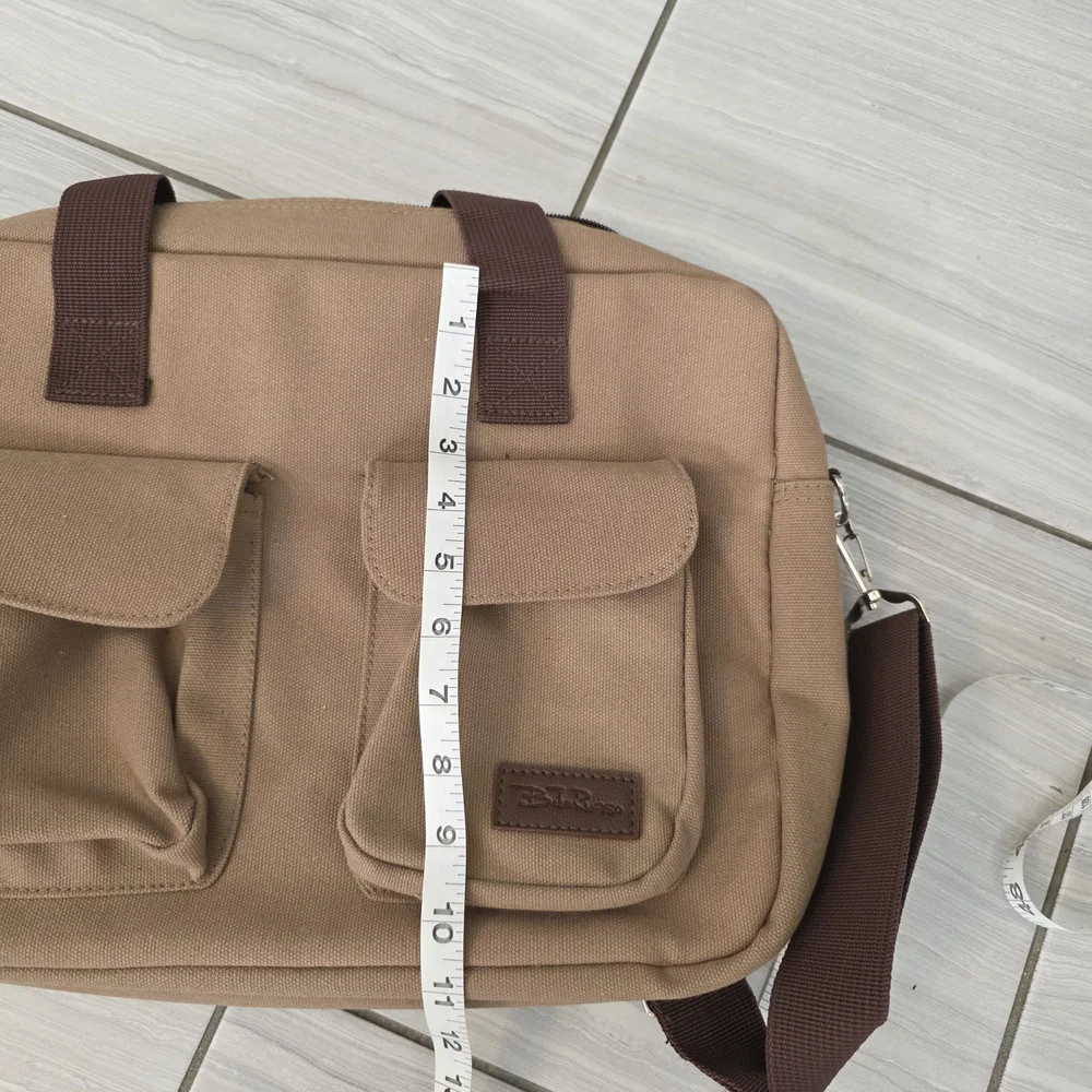 Classic Tan Canvas Messenger Bag with Dark Brown Strap